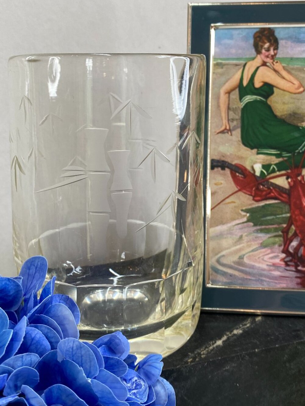 Vintage Sasaki Etched Crystal Bamboo Multisided Pattern Cocktail Mixer Pitcher
